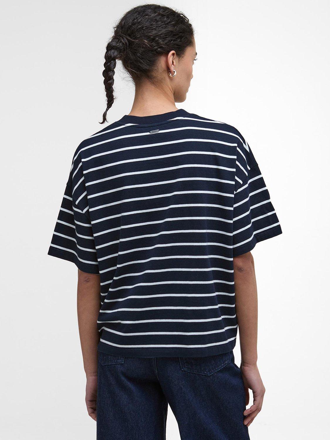 Product image 2 of 6, which shows Barbour Faye Stripe Logo Top, Navy Stripe, 8