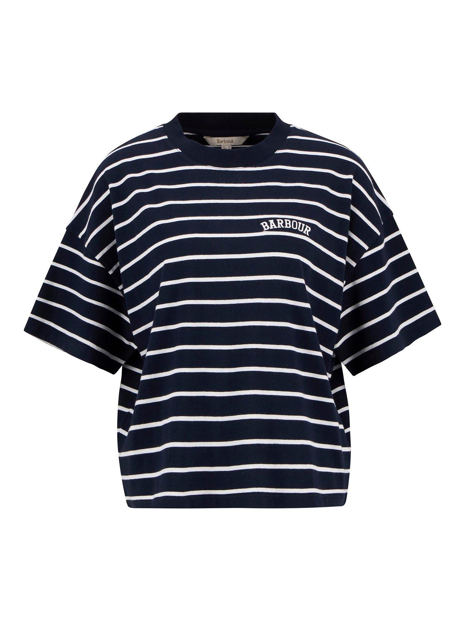 Product image 4 of 6, which shows Barbour Faye Stripe Logo Top, Navy Stripe, 8