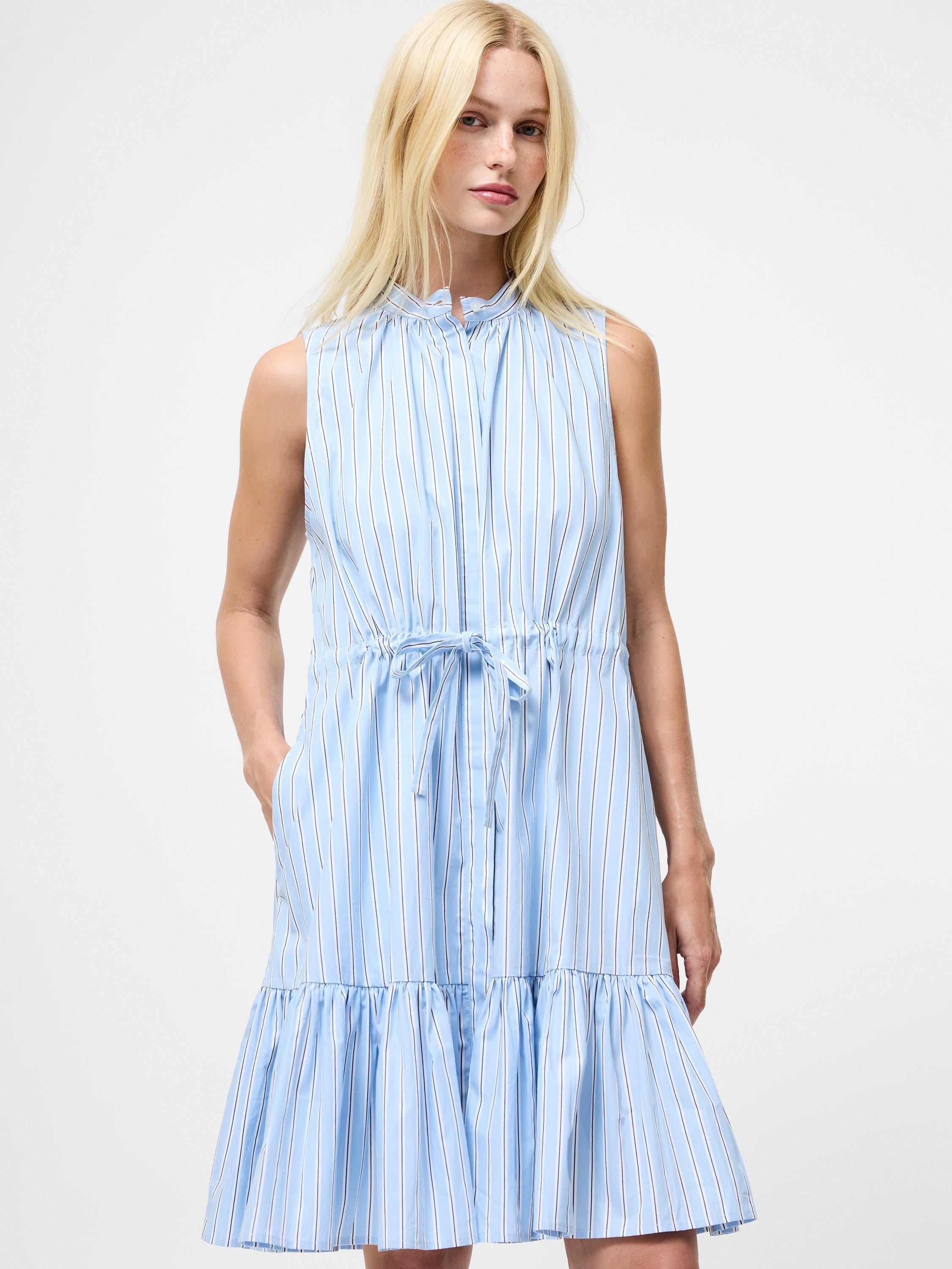 French Connection Cambria Elasticated Waist Striped Floaty Tiered Hem  Cotton Dress