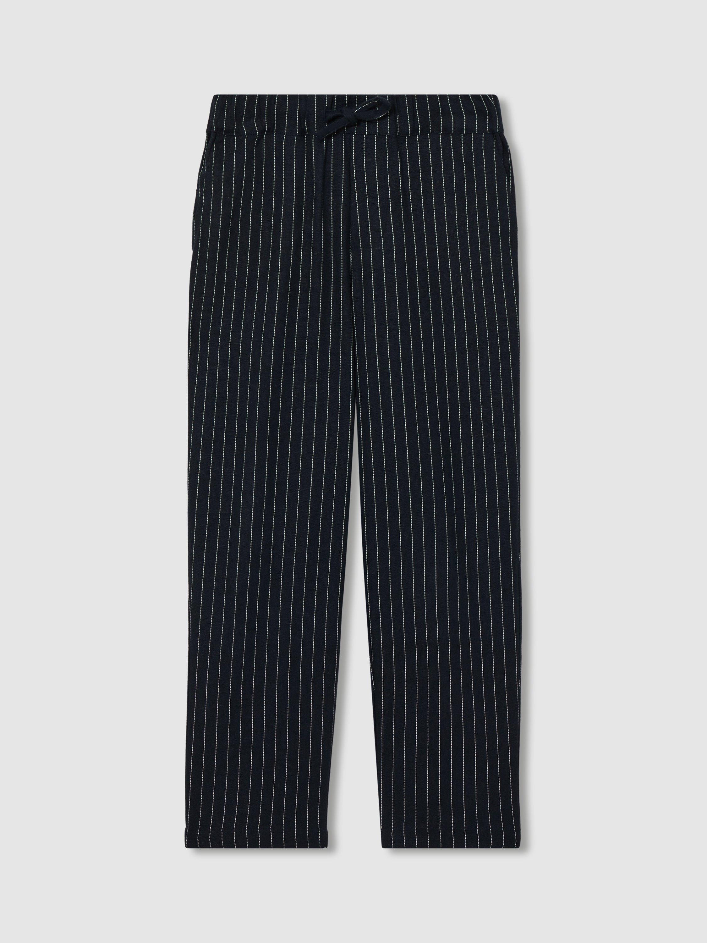 Product image 2 of 4, which shows Reiss Kids' Andros Linen Blend Drawstring Trousers, Navy Stripe, 6-7 years