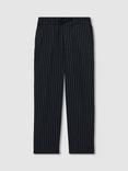 Reiss Kids' Andros Linen Blend Drawstring Trousers, Navy Stripe