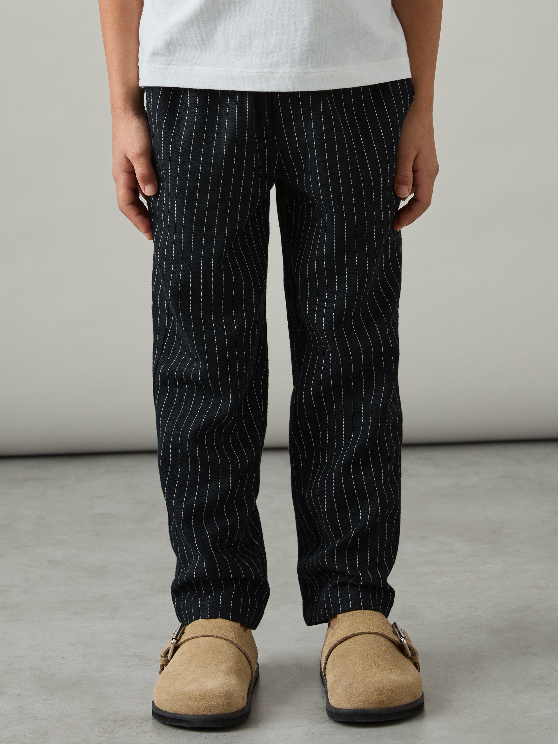 Product image 3 of 4, which shows Reiss Kids' Andros Linen Blend Drawstring Trousers, Navy Stripe, 6-7 years