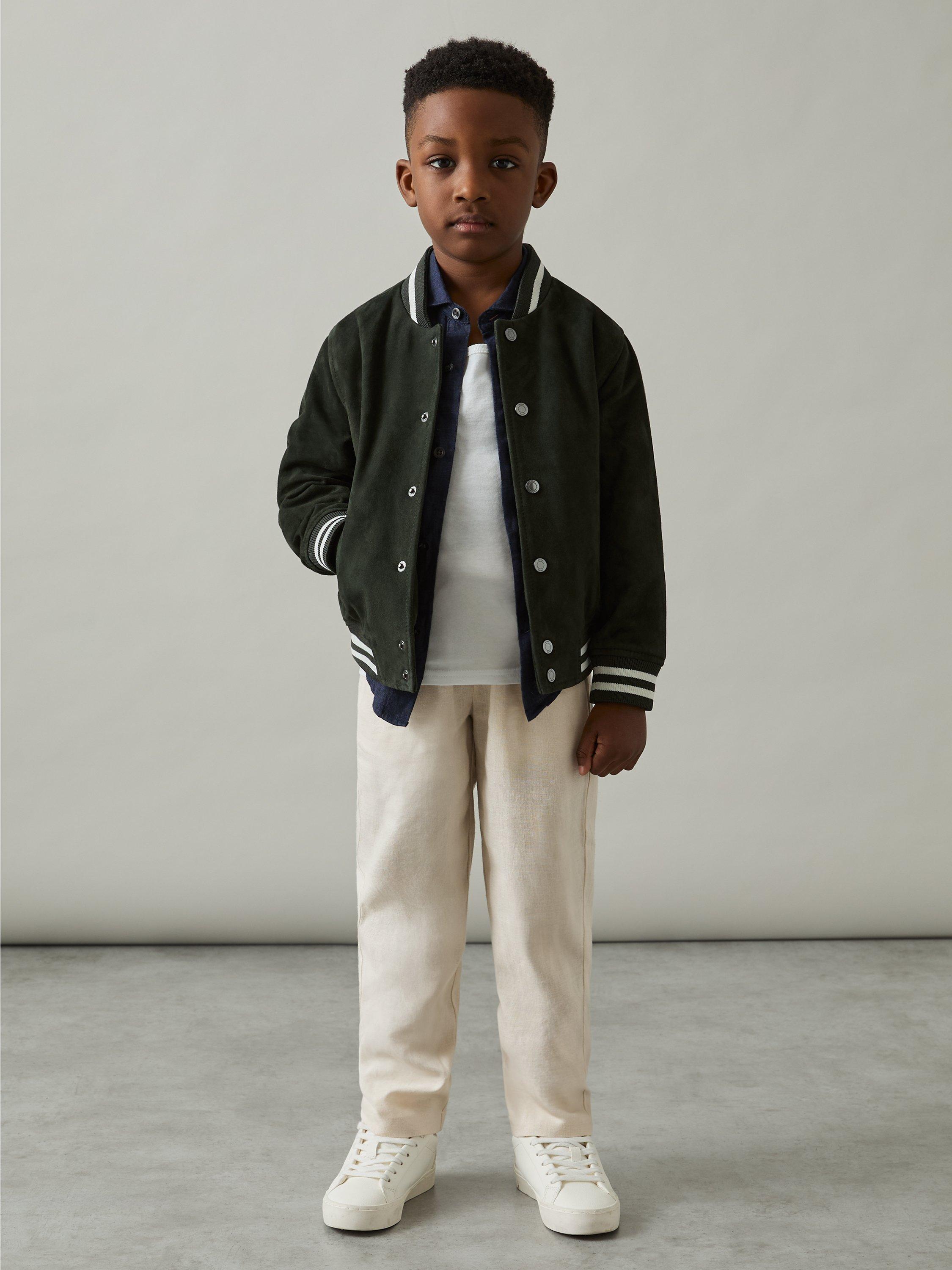 Reiss Kids' Andros Linen Blend Drawstring Trousers, Stone