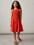 Reiss Kids' Annabella Cotton Sleeveless Shirred Dress, Red
