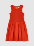 Reiss Kids' Annabella Cotton Sleeveless Shirred Dress, Red