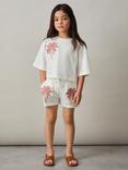 Reiss Kids' Palmer Cotton Cropped Oversized T-Shirt, Ivory