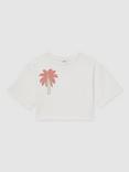 Reiss Kids' Palmer Cotton Cropped Oversized T-Shirt, Ivory