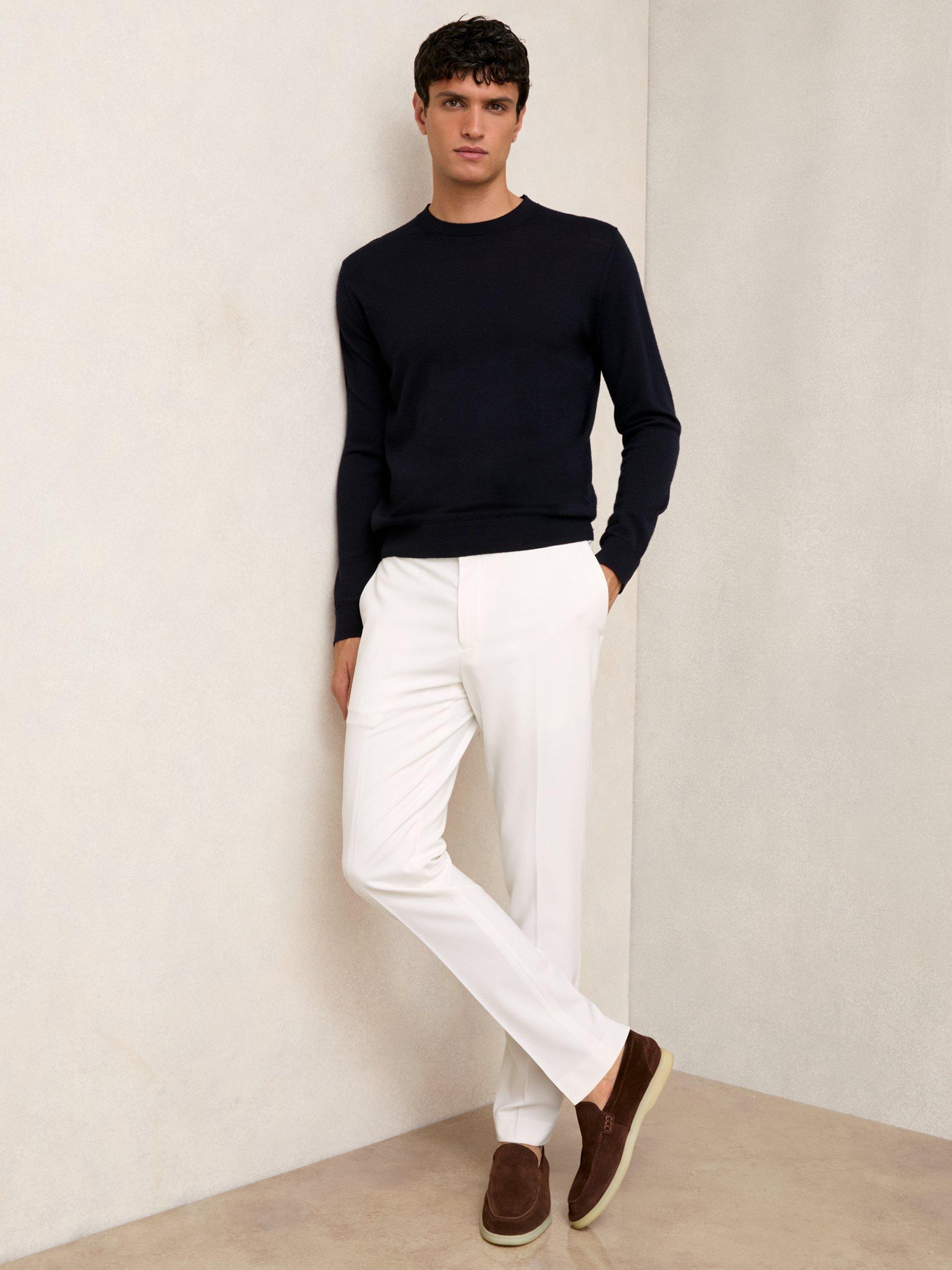 Product image 1 of 5, which shows Reiss Found Drawstring Straight Trousers, White, 28R
