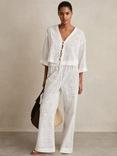Reiss Nadia Broderie Anglaise Tie Front Top, White