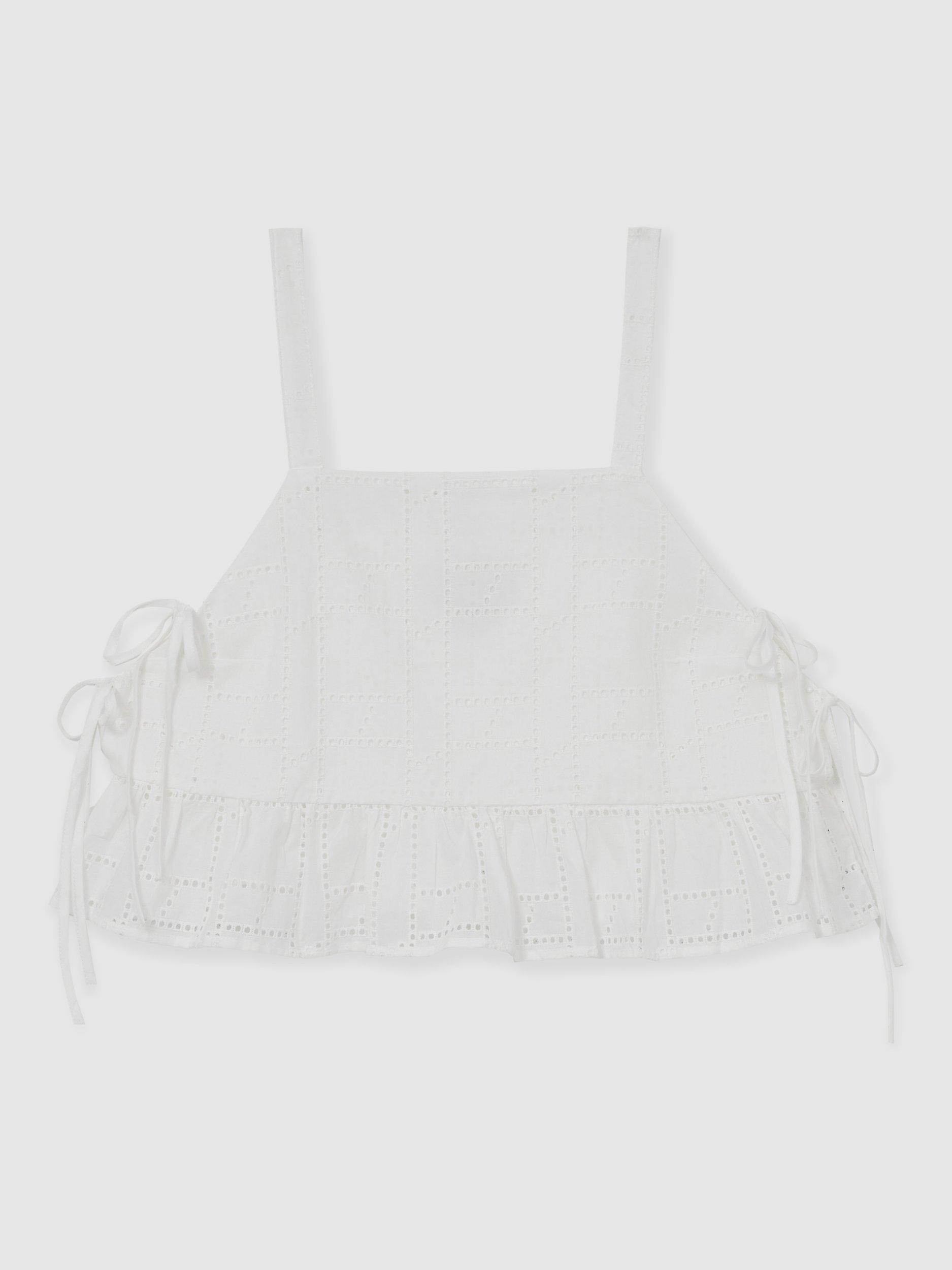 Product image 3 of 5, which shows Reiss Poppy Broderie Anglaise Side Tie Top, White, XS