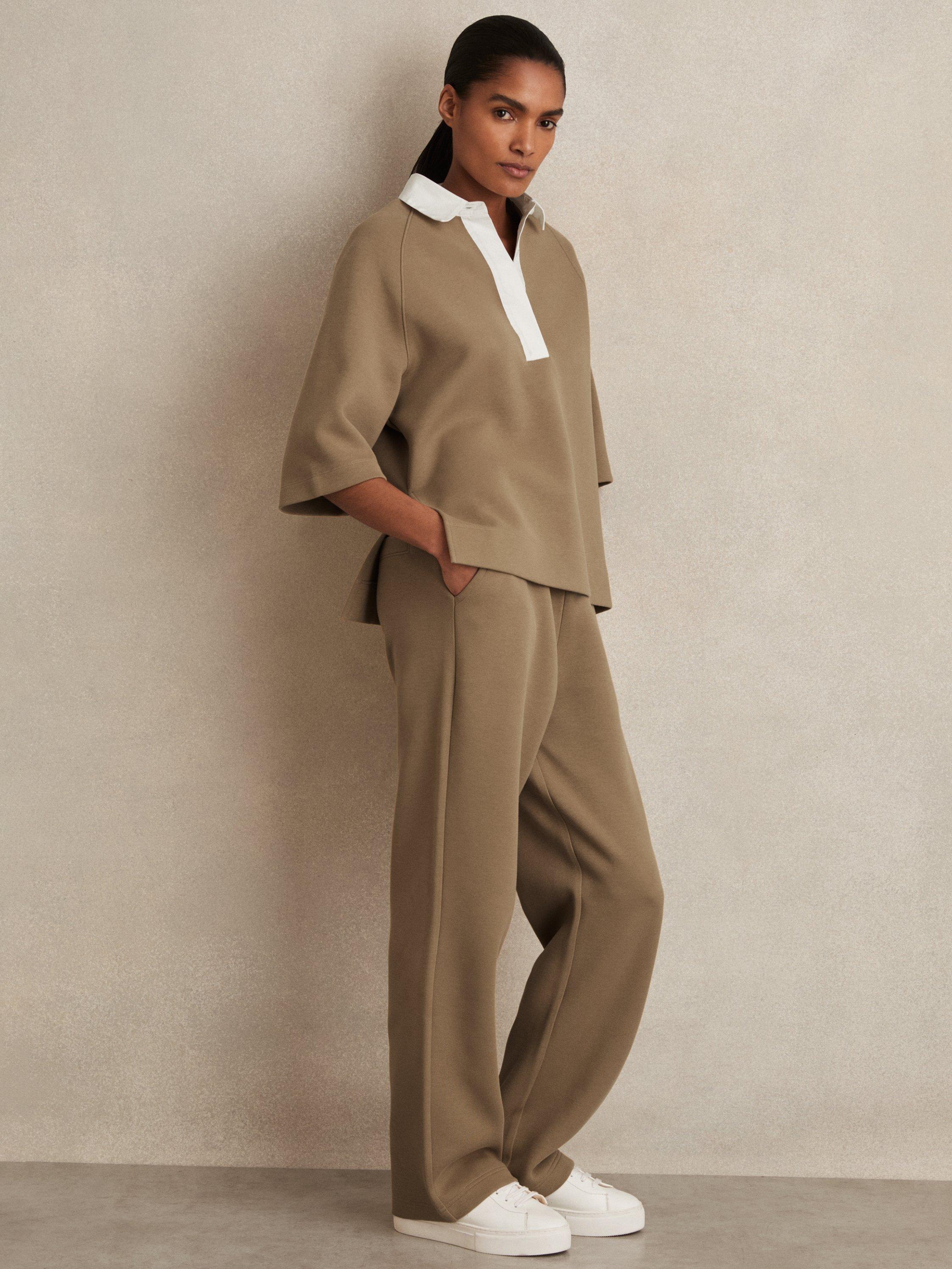 Product image 1 of 5, which shows Reiss Gaia Wide Leg Joggers, Camel, S