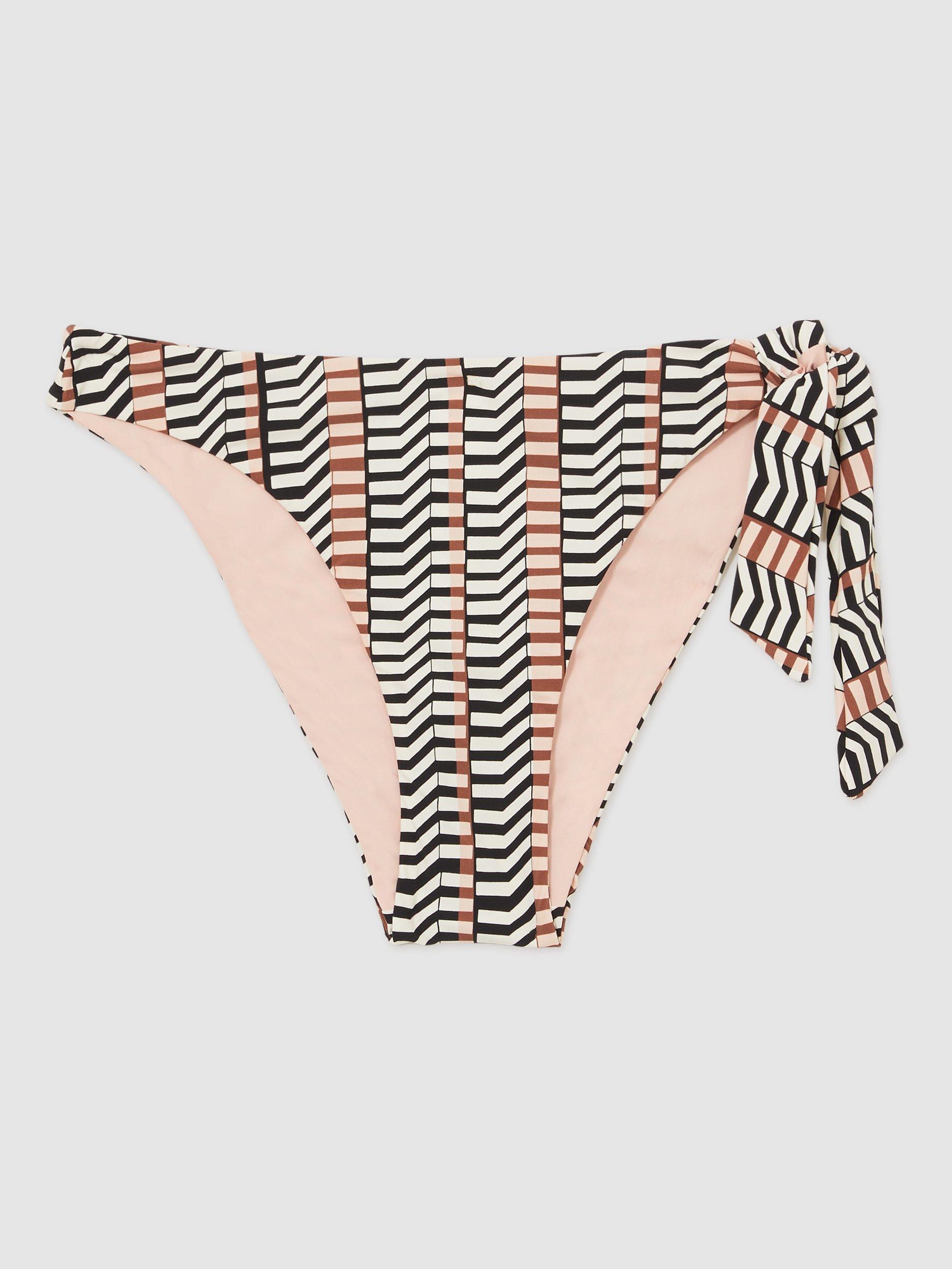 Product image 3 of 5, which shows Reiss Charlie Mixed Stripe Bikini Bottoms, Black/Brown, 14