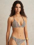 Reiss Charlie Mixed Stripe Triangle Bikini Top, Black/Brown