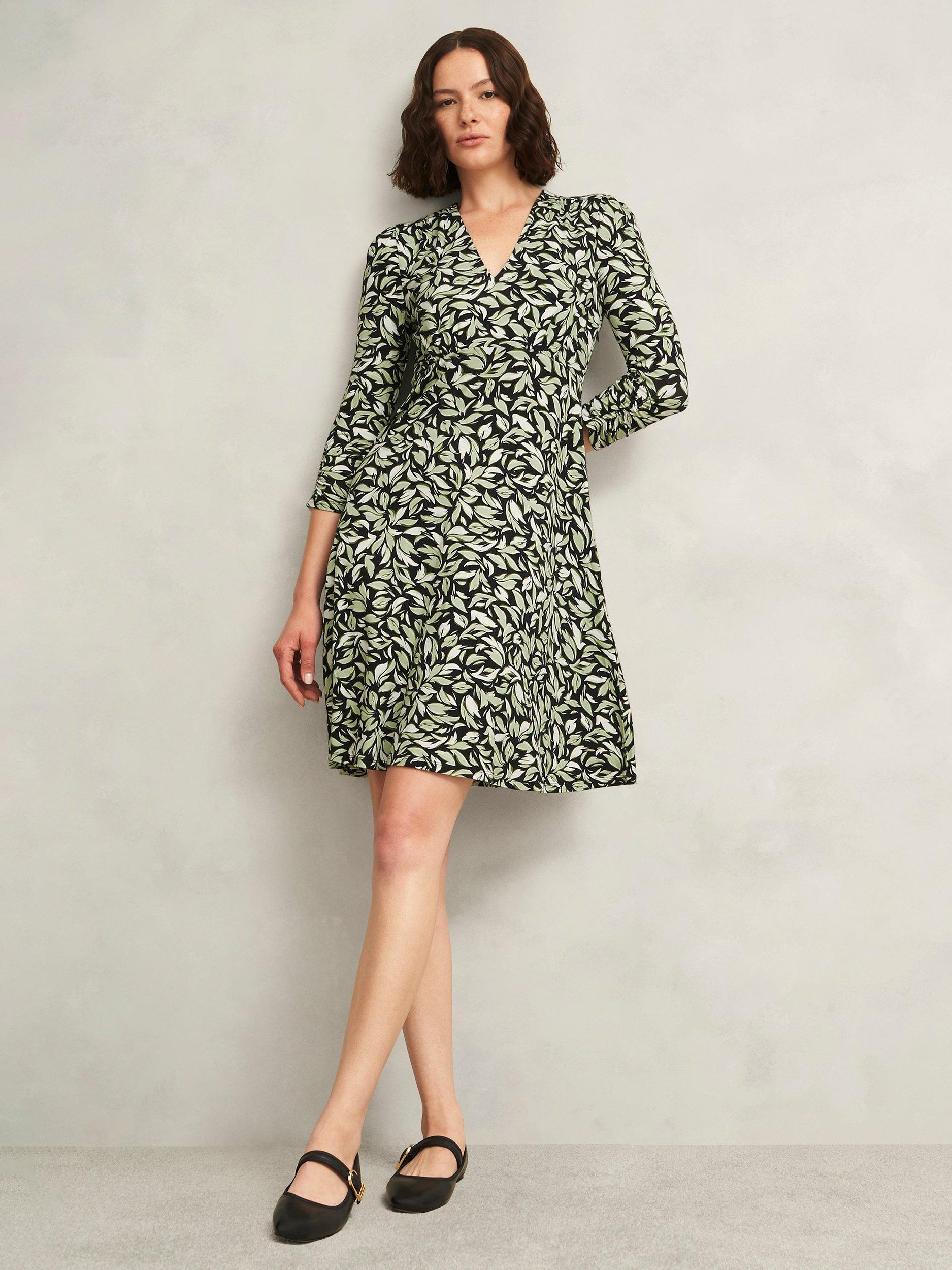 Product image 1 of 5, which shows Hobbs Elosie Floral V Neck Jersey Mini Dress, Navy/Multi, 10