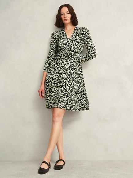 Hobbs Elosie Floral V Neck Jersey Mini Dress, Navy/Multi, Navy/Multi