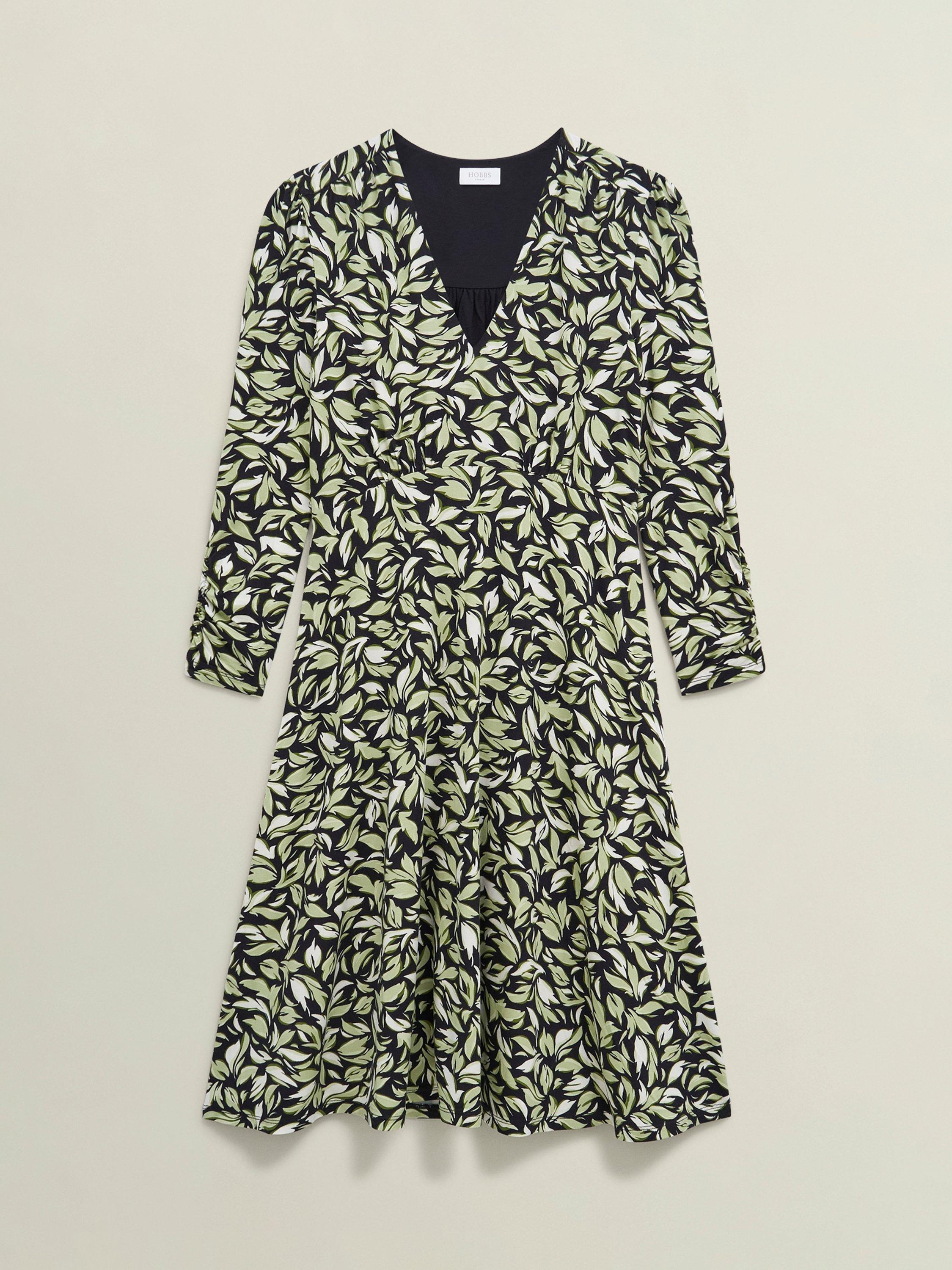 Product image 4 of 5, which shows Hobbs Elosie Floral V Neck Jersey Mini Dress, Navy/Multi, 10