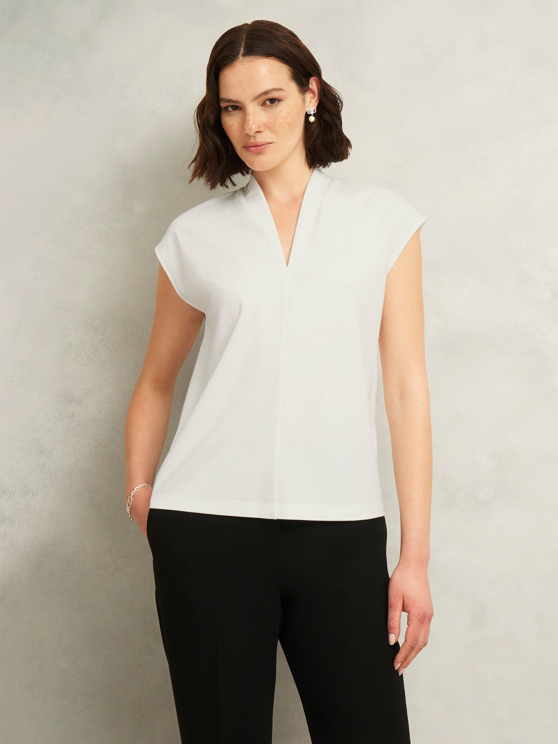 Product image 1 of 5, which shows Hobbs Katie V-Neck Cap Sleeve Top, Hobbs Ivory, L