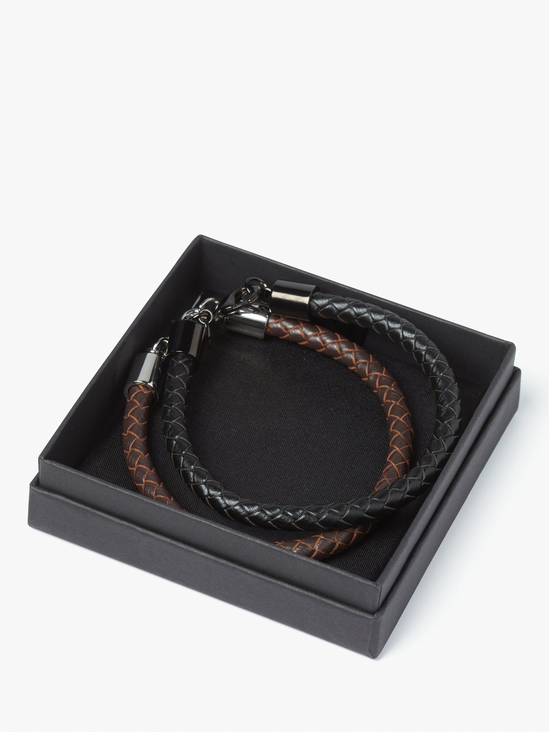 Product image 2 of 5, which shows Simon Carter Bude Leather Bracelets, Set of 2, Black/Brown, One Size