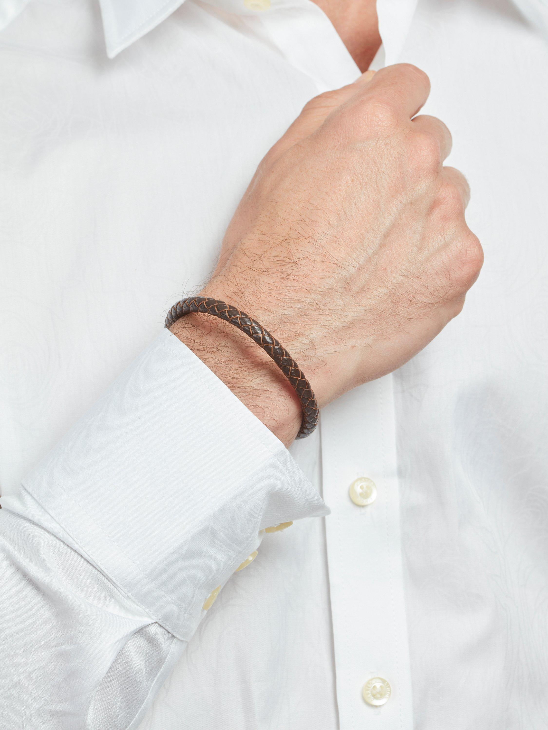 Product image 3 of 5, which shows Simon Carter Bude Leather Bracelets, Set of 2, Black/Brown, One Size