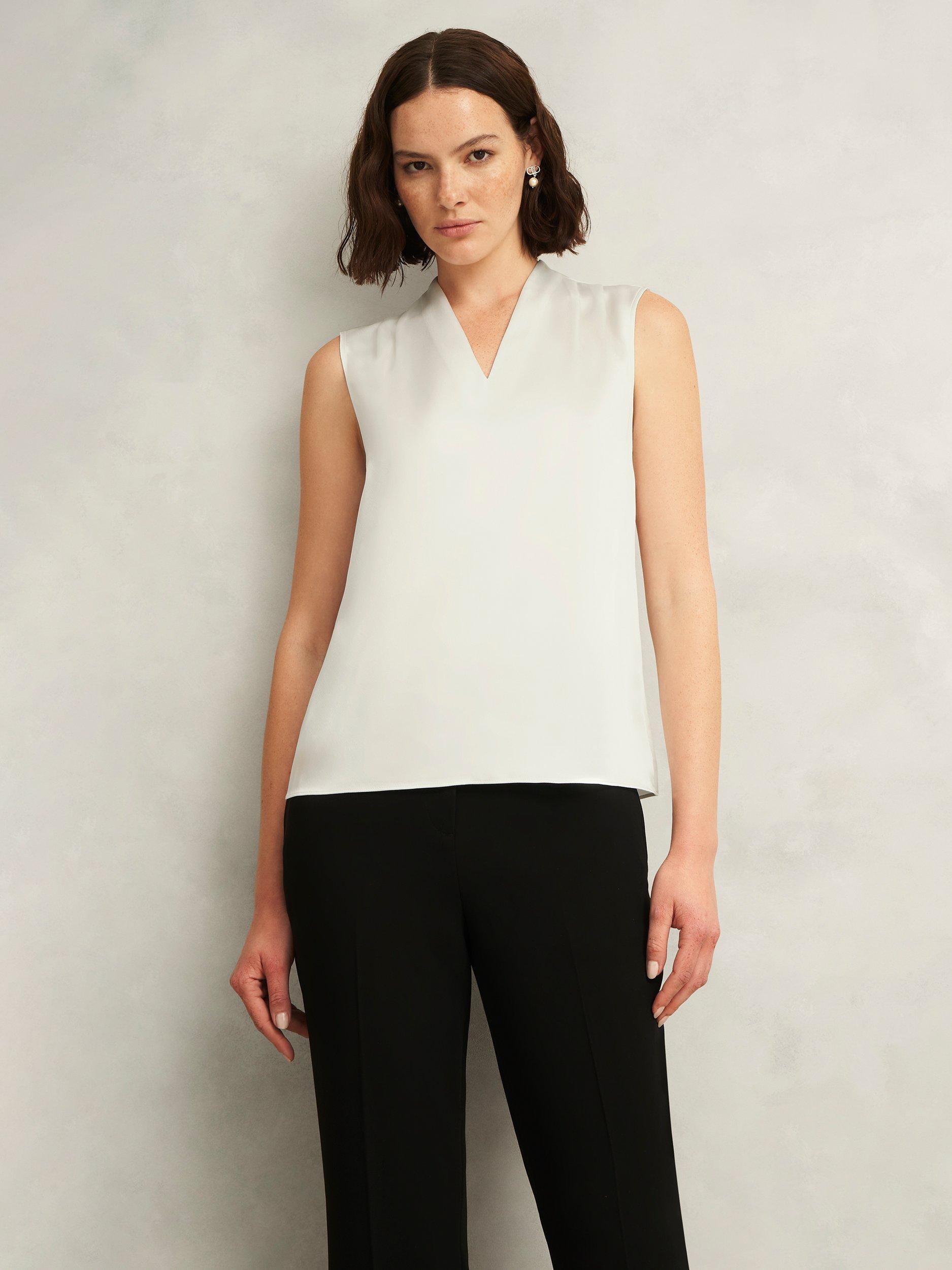 Product image 1 of 6, which shows Hobbs Nina Satin Blouse, Ivory, 10