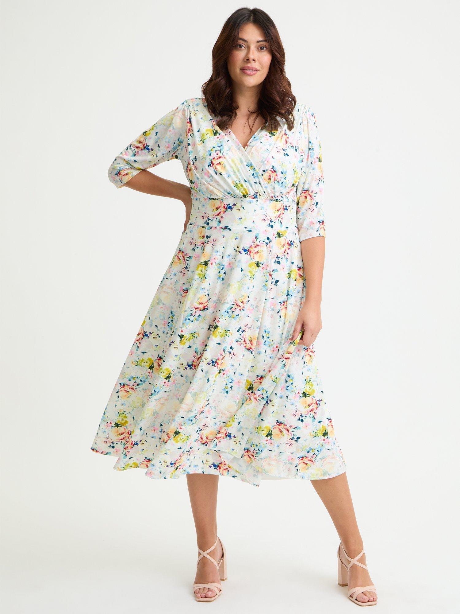 Product image 1 of 4, which shows Scarlett & Jo Helena Floral Wrap Dress, Ivory/Multi, 12
