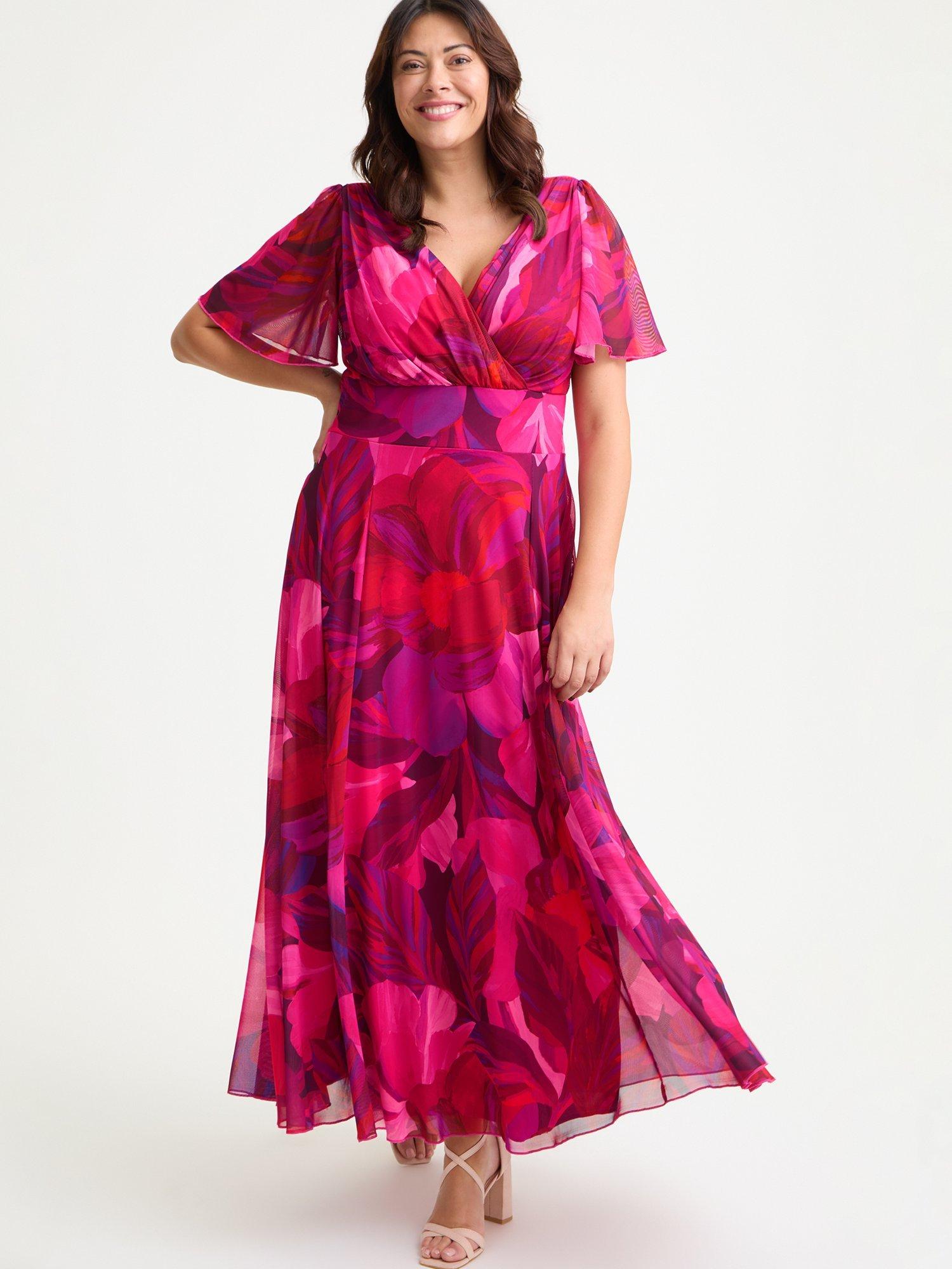 Product image 1 of 4, which shows Scarlett & Jo Isabelle Abstract Floral Float Sleeve Maxi Dress, Cerise/Purple, 12