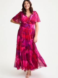 Scarlett & Jo Isabelle Abstract Floral Float Sleeve Maxi Dress, Cerise/Purple, Cerise/Purple