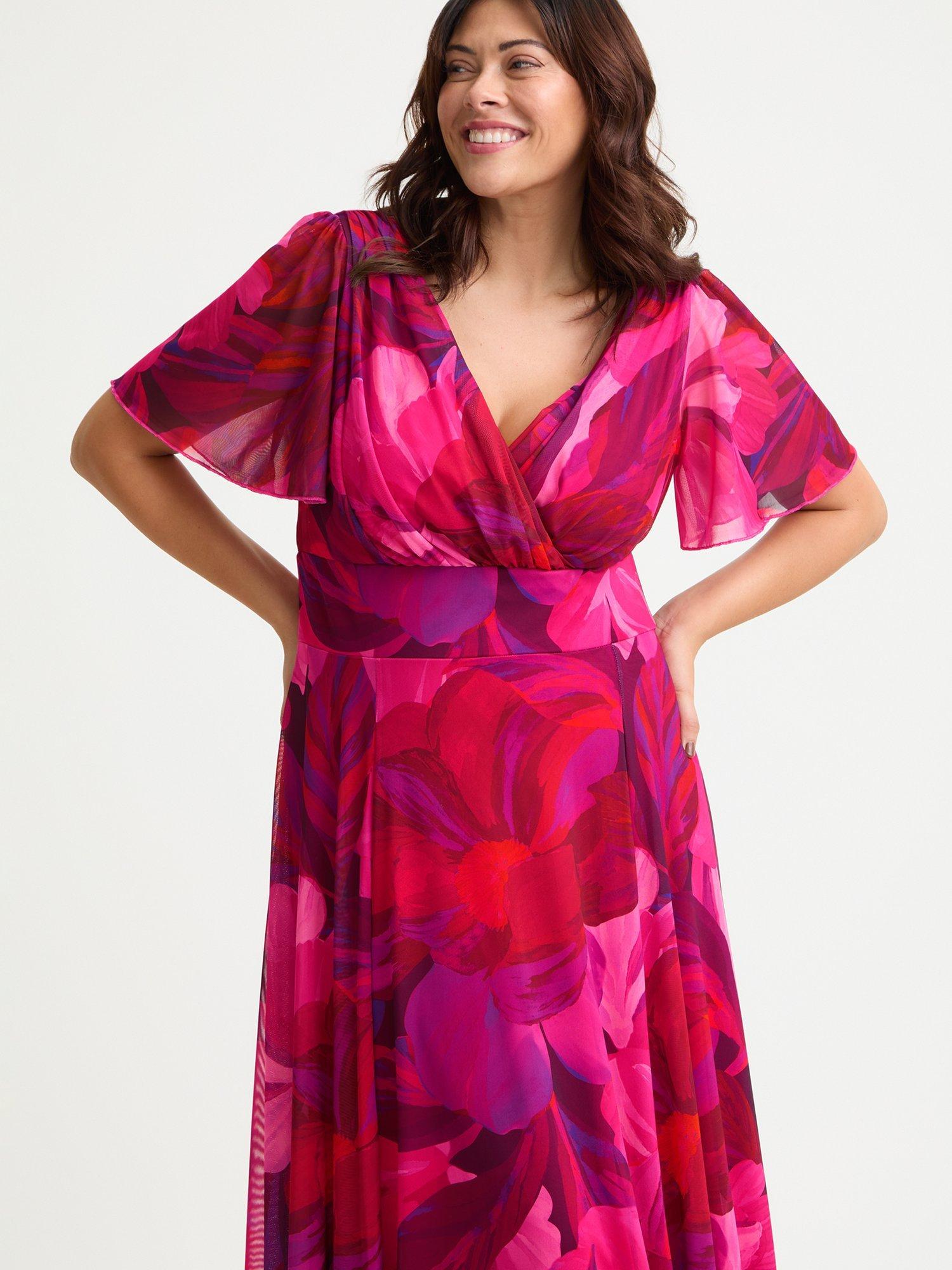 Product image 2 of 4, which shows Scarlett & Jo Isabelle Abstract Floral Float Sleeve Maxi Dress, Cerise/Purple, 12