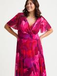 Scarlett & Jo Isabelle Abstract Floral Float Sleeve Maxi Dress, Cerise/Purple
