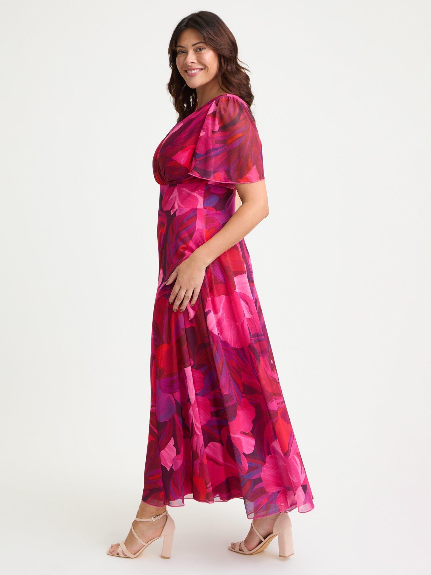 Product image 3 of 4, which shows Scarlett & Jo Isabelle Abstract Floral Float Sleeve Maxi Dress, Cerise/Purple, 12