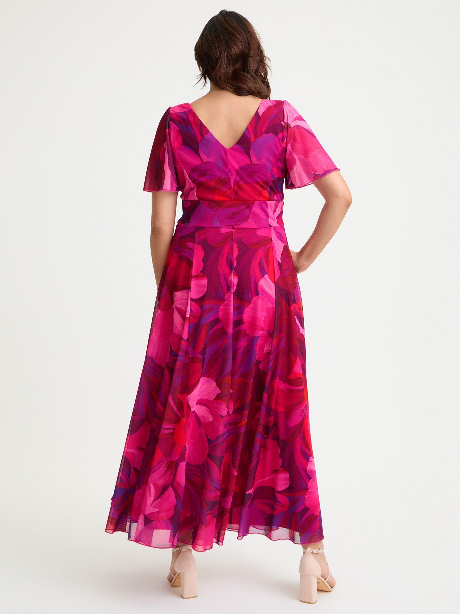 Product image 4 of 4, which shows Scarlett & Jo Isabelle Abstract Floral Float Sleeve Maxi Dress, Cerise/Purple, 12