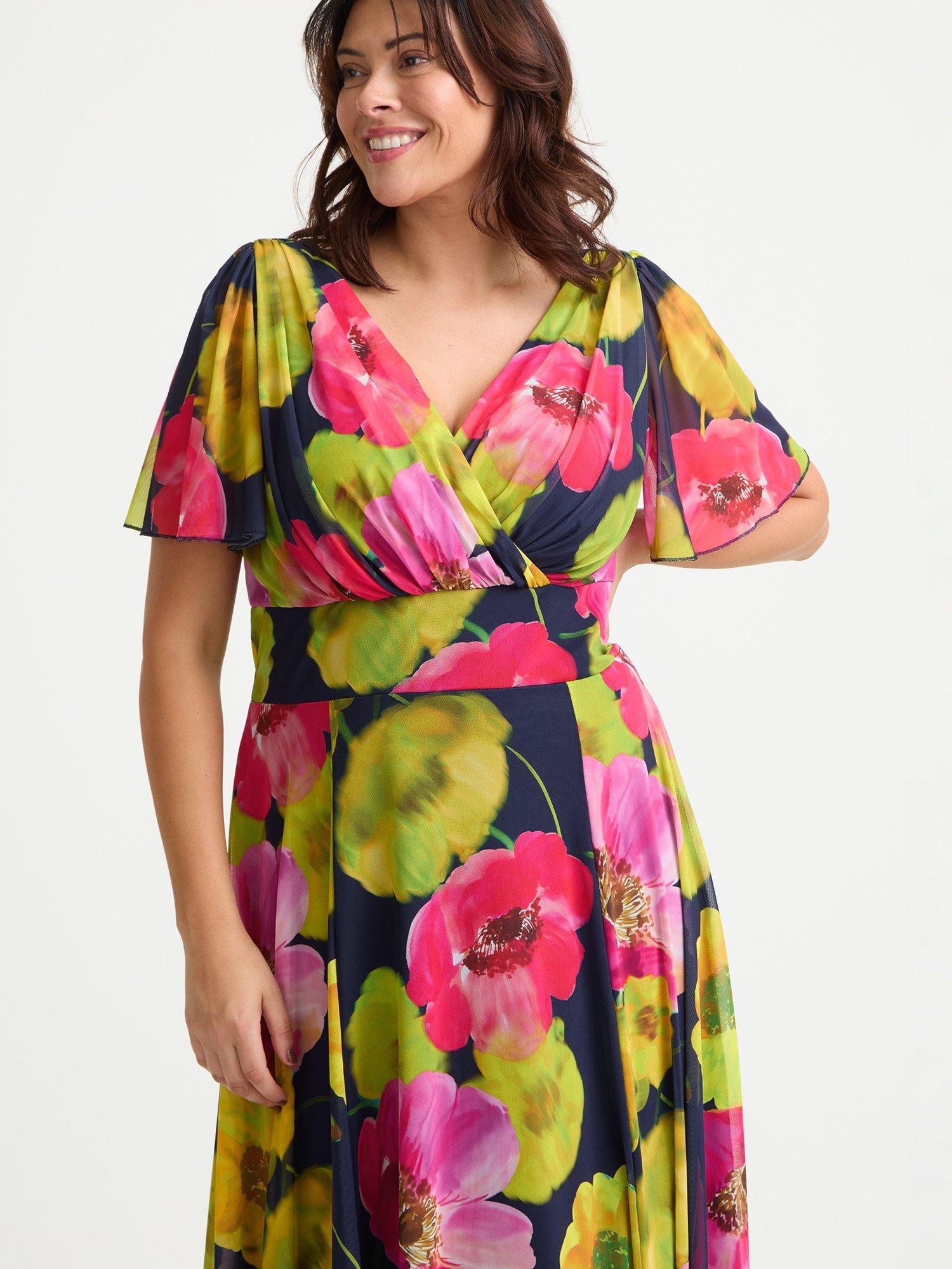 Product image 2 of 4, which shows Scarlett & Jo Isabelle Graphic Floral Float Sleeve Maxi Dress, Navy/Pink, 12