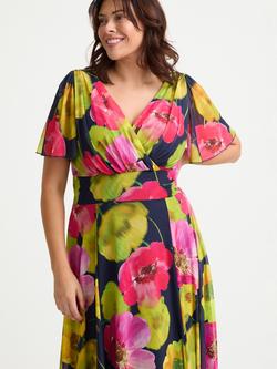 Scarlett & Jo Isabelle Graphic Floral Float Sleeve Maxi Dress, Navy/Pink - view 2, Navy/Pink