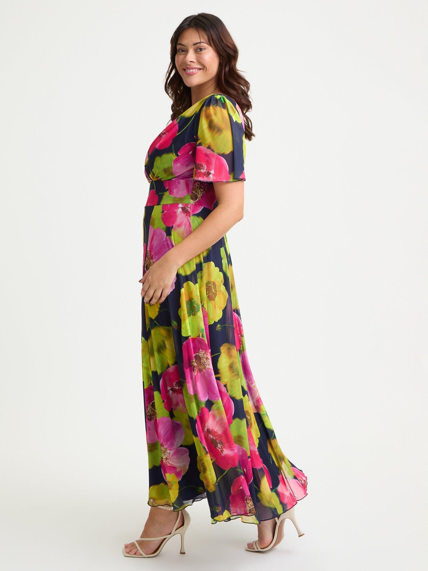 Product image 3 of 4, which shows Scarlett & Jo Isabelle Graphic Floral Float Sleeve Maxi Dress, Navy/Pink, 12