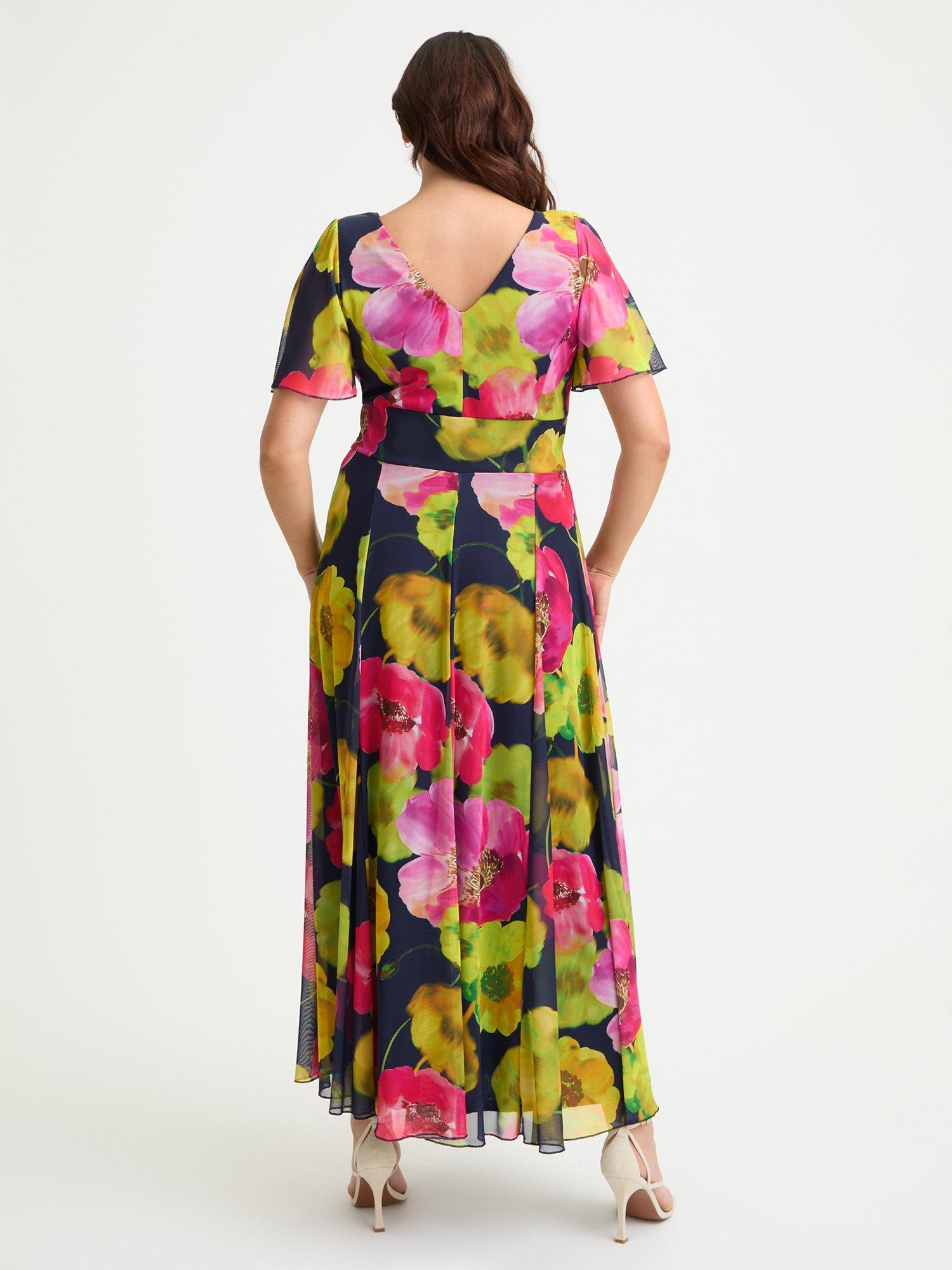 Product image 4 of 4, which shows Scarlett & Jo Isabelle Graphic Floral Float Sleeve Maxi Dress, Navy/Pink, 12