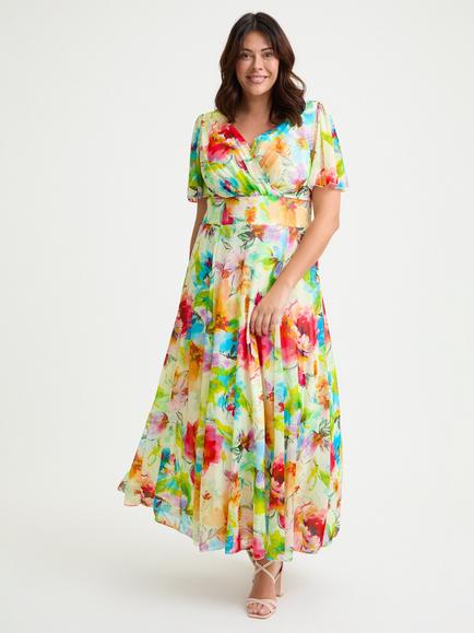 Scarlett & Jo Isabelle Tropical Floral Float Sleeve Maxi Dress, Ivory/Multi, Ivory/Multi