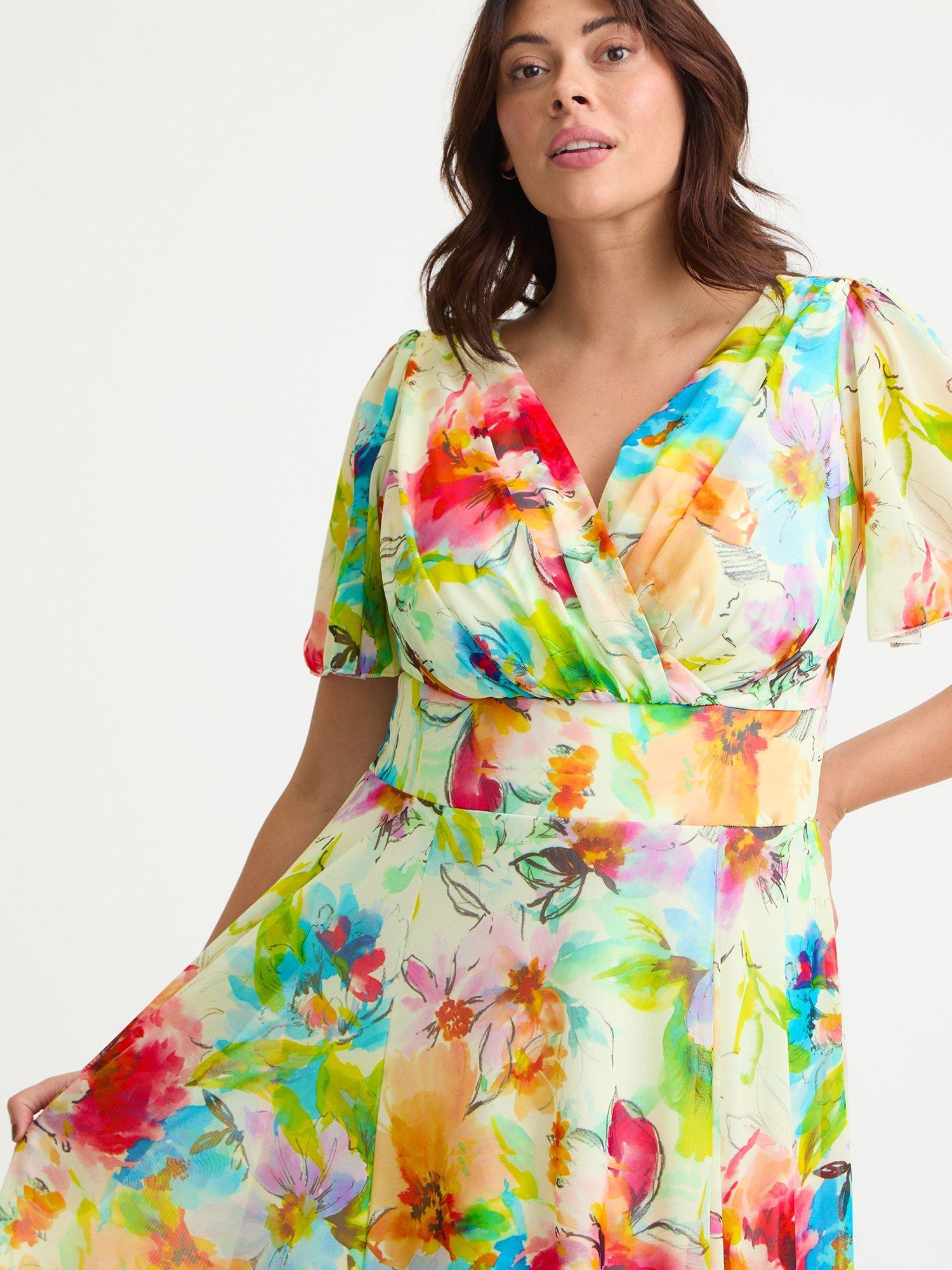 Product image 2 of 4, which shows Scarlett & Jo Isabelle Tropical Floral Float Sleeve Maxi Dress, Ivory/Multi, 12