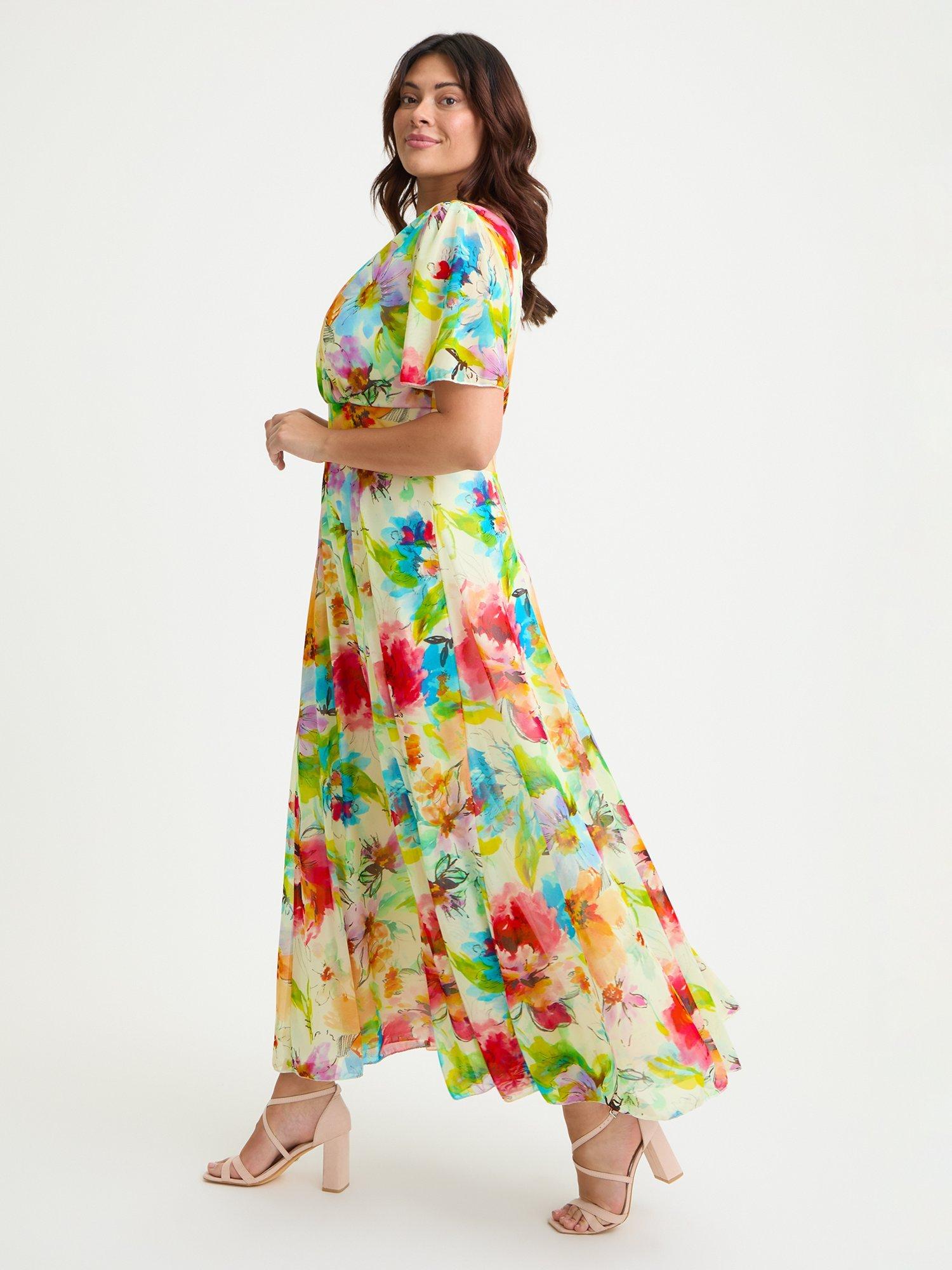 Product image 3 of 4, which shows Scarlett & Jo Isabelle Tropical Floral Float Sleeve Maxi Dress, Ivory/Multi, 12