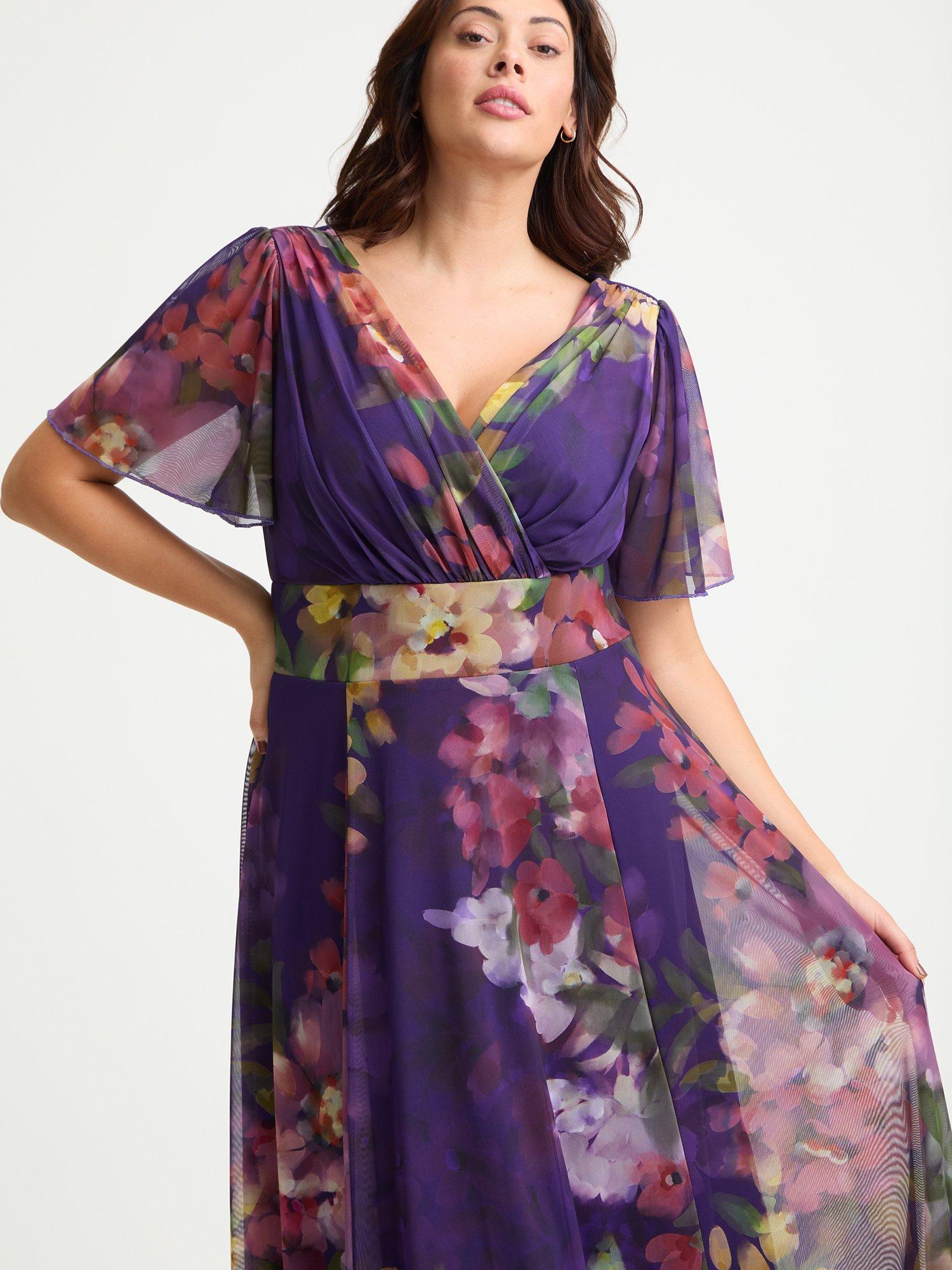 Product image 2 of 4, which shows Scarlett & Jo Isabelle Tropical Floral Float Sleeve Maxi Dress, Purple/Multi, 12