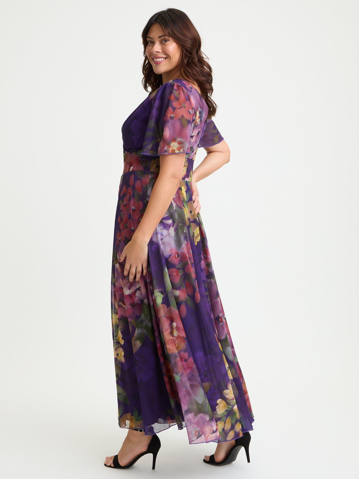 Product image 3 of 4, which shows Scarlett & Jo Isabelle Tropical Floral Float Sleeve Maxi Dress, Purple/Multi, 12