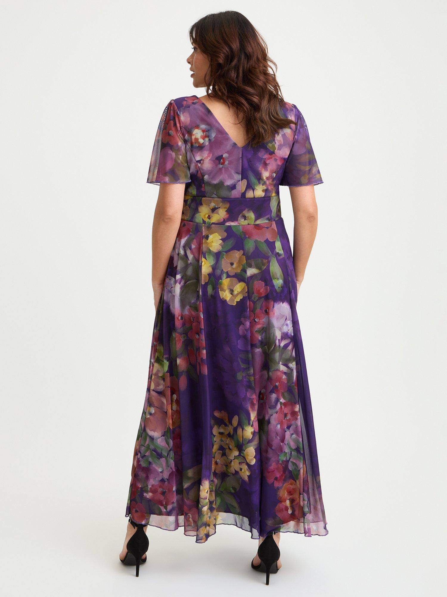 Product image 4 of 4, which shows Scarlett & Jo Isabelle Tropical Floral Float Sleeve Maxi Dress, Purple/Multi, 12