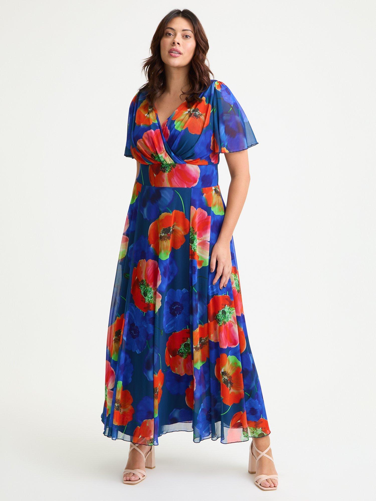 Product image 1 of 4, which shows Scarlett & Jo Isabelle Poppy Floral Float Sleeve Maxi Dress, Royal Red/Multi, 12