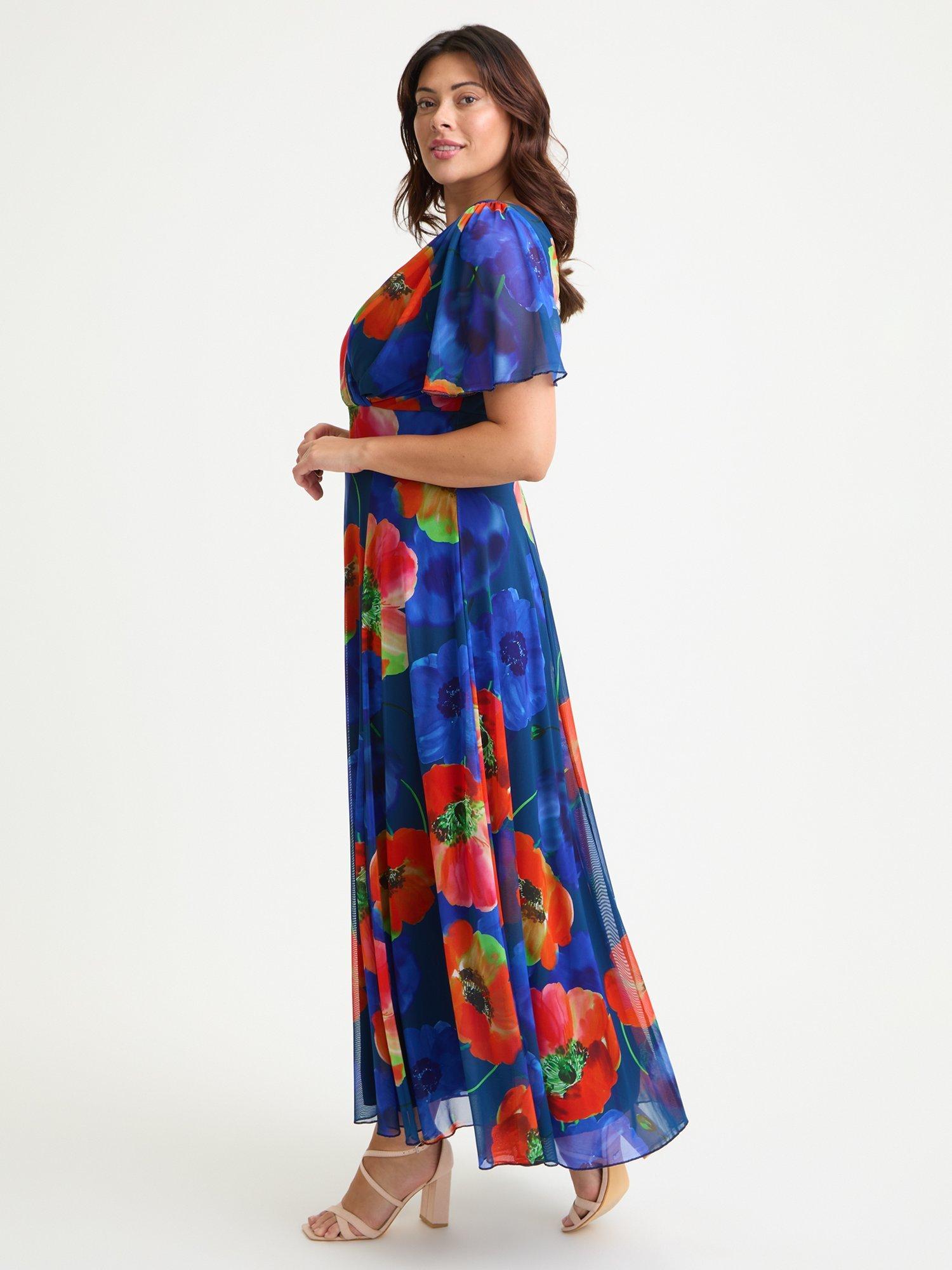 Product image 3 of 4, which shows Scarlett & Jo Isabelle Poppy Floral Float Sleeve Maxi Dress, Royal Red/Multi, 12