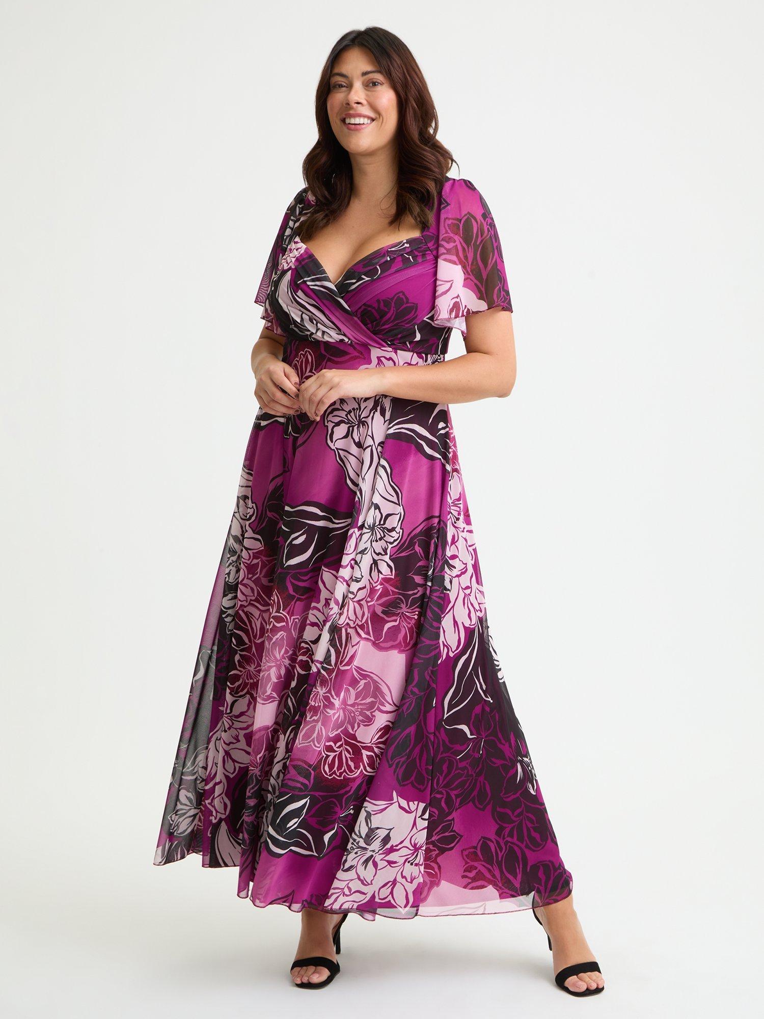 Product image 1 of 4, which shows Scarlett & Jo Kemi Trailing Floral Bolero Wrap Bodice Maxi Dress, Mulberry/Cream, 12