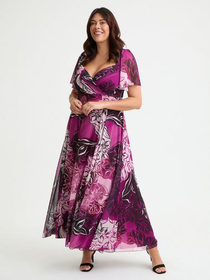 Scarlett & Jo Kemi Trailing Floral Bolero Wrap Bodice Maxi Dress, Mulberry/Cream, Mulberry/Cream