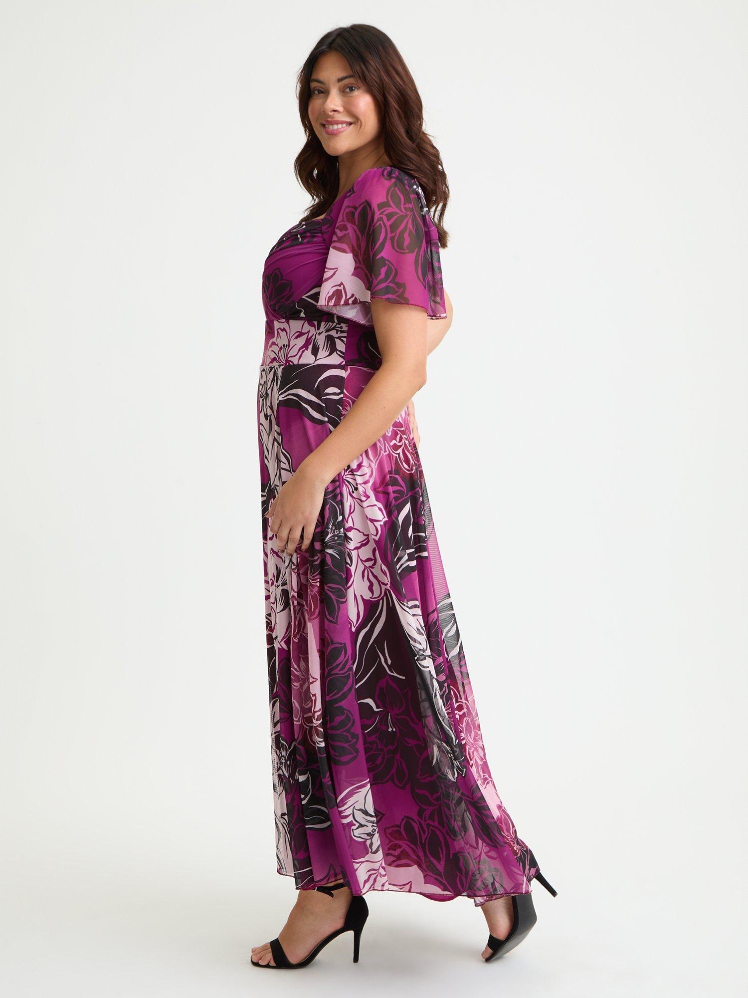 Product image 3 of 4, which shows Scarlett & Jo Kemi Trailing Floral Bolero Wrap Bodice Maxi Dress, Mulberry/Cream, 12