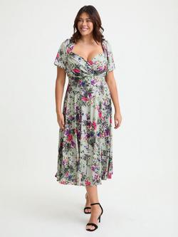 Scarlett & Jo Liz Floral Bolero Wrap Bodice Midi Dress, Silver Grey/Multi, Silver Grey/Multi