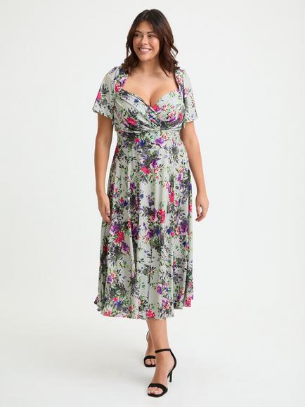 Scarlett & Jo Liz Floral Bolero Wrap Bodice Midi Dress, Silver Grey/Multi, Silver Grey/Multi