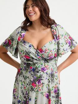 Scarlett & Jo Liz Floral Bolero Wrap Bodice Midi Dress, Silver Grey/Multi - view 2, Silver Grey/Multi