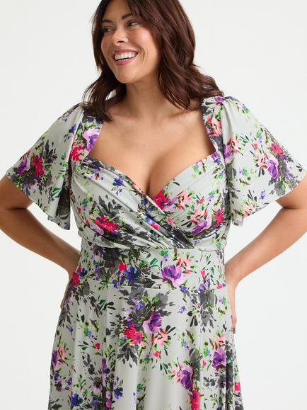 Scarlett & Jo Liz Floral Bolero Wrap Bodice Midi Dress, Silver Grey/Multi - view 2, Silver Grey/Multi